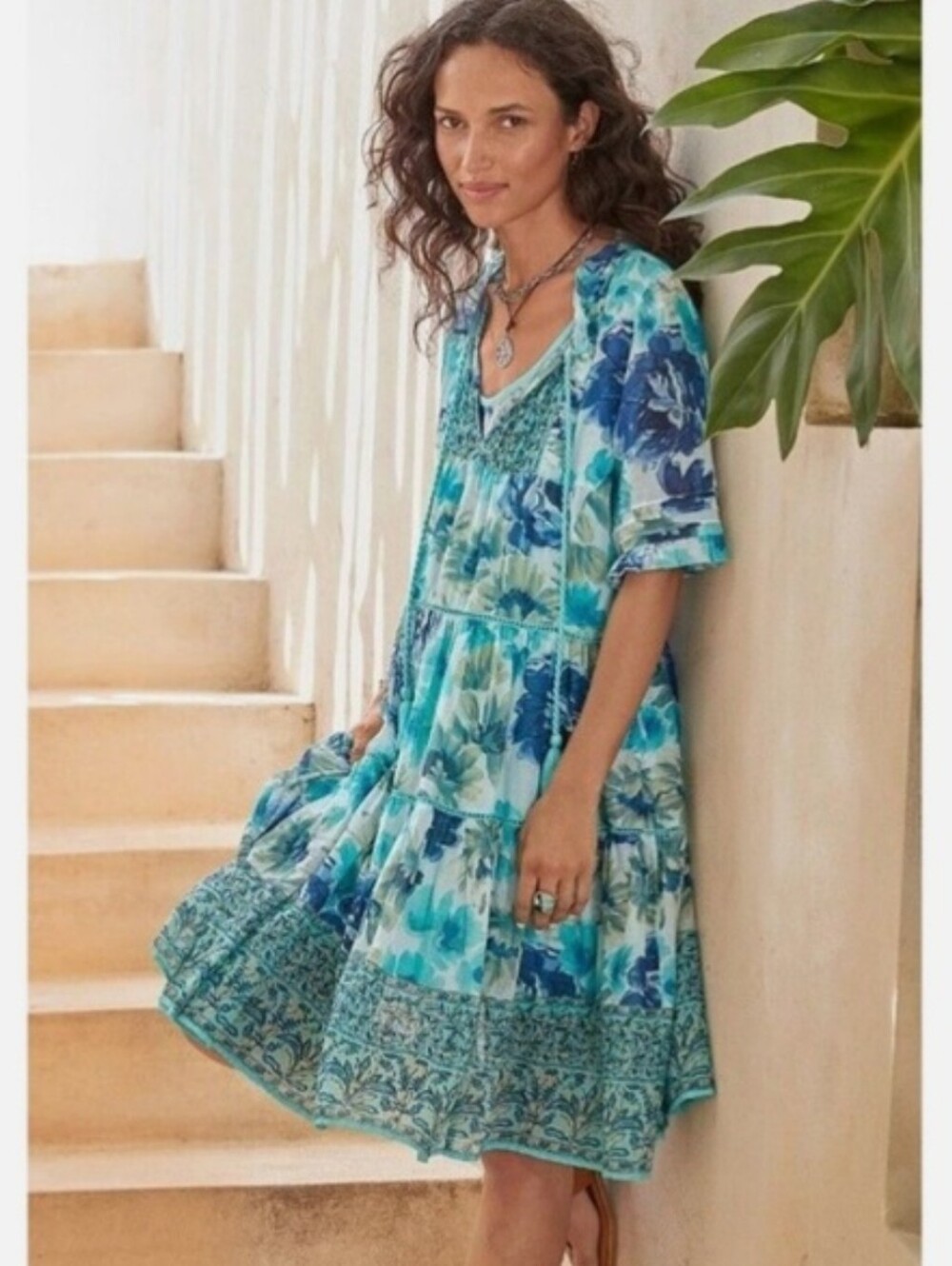 Sundance Blue and Teal Floral Mini Dress
